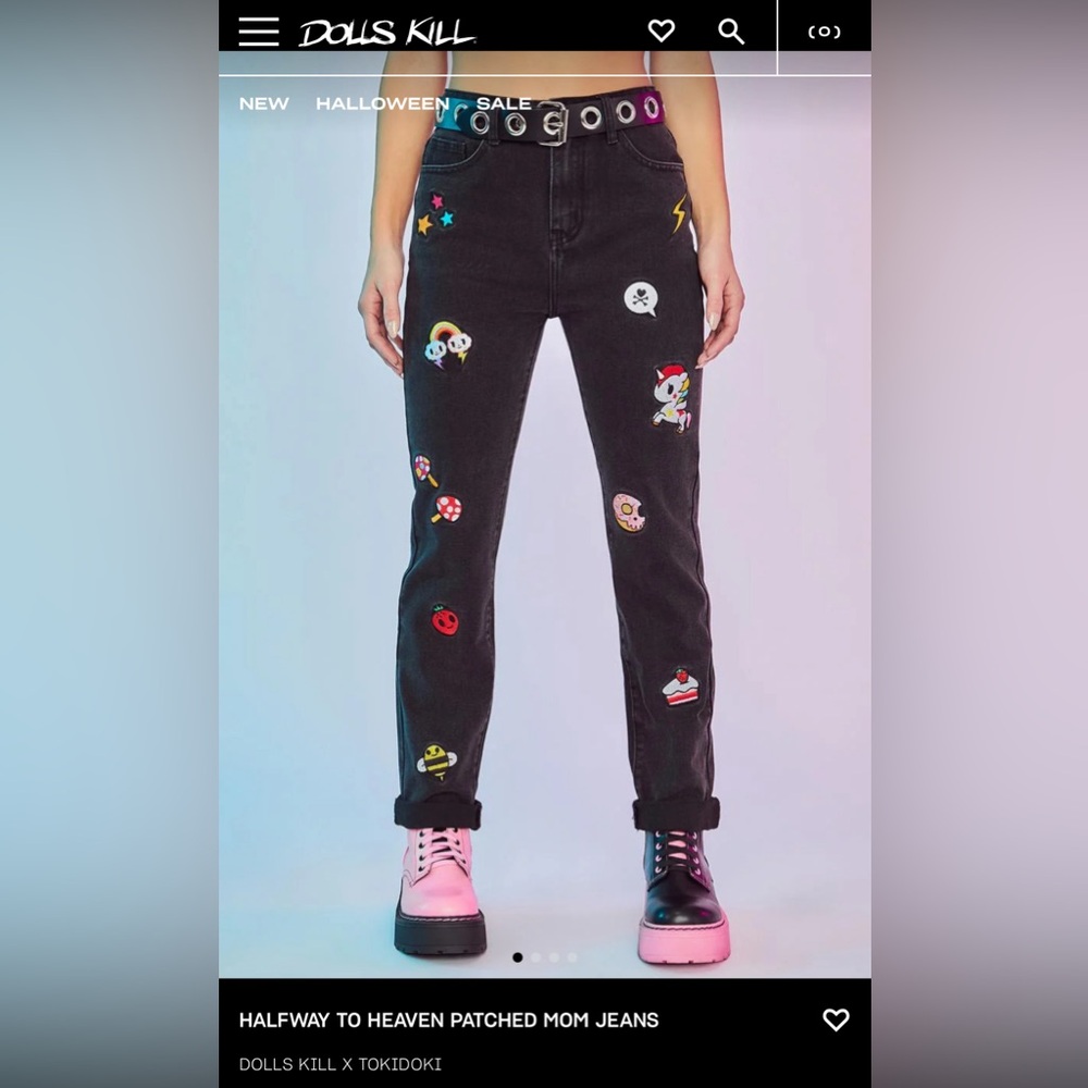 Dolls Kill X TokiDoki patched mom jeans black wash - S 26